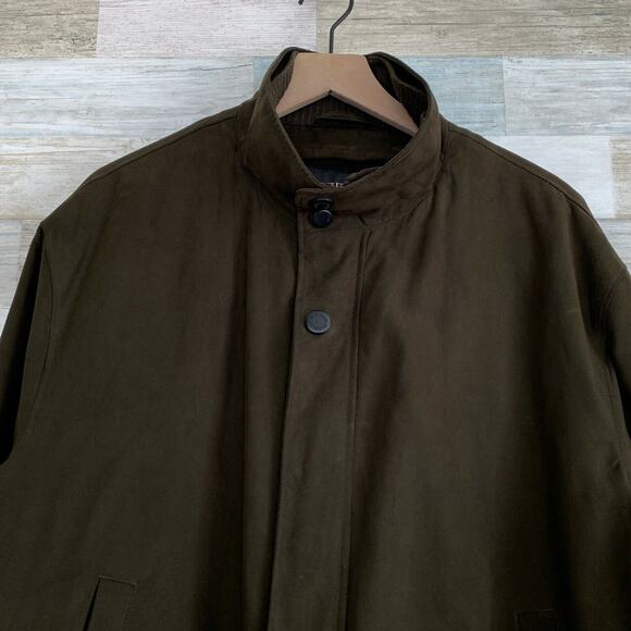 Jos A Bank Flannel Lined Overcoat Brown Faux Suede Field Casual Mens Large - Picture 2 of 8